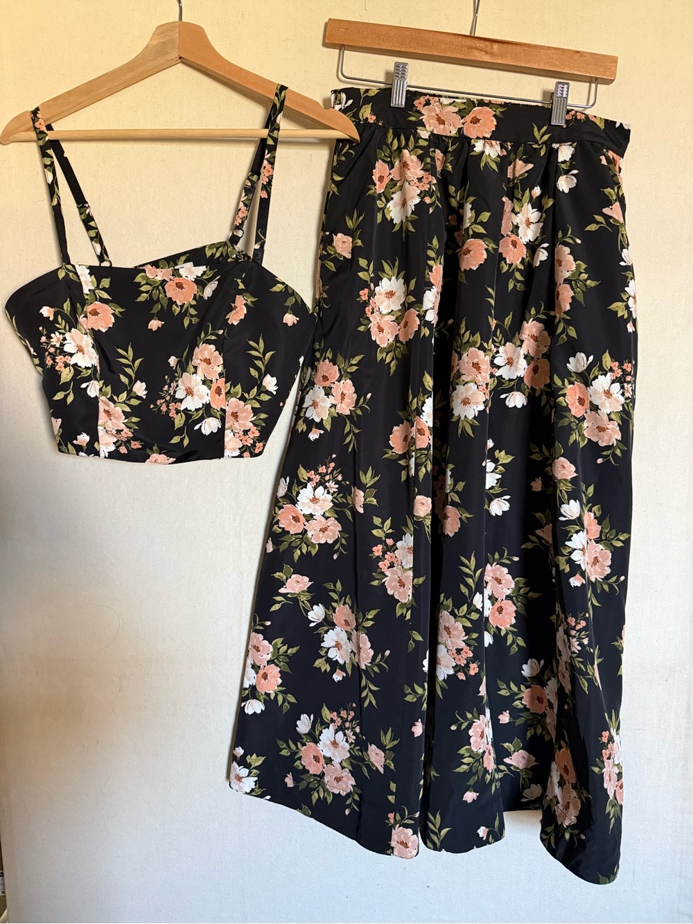 Old Navy “The Occasions” Black Maxi Skirt Set with Pink and White Floral Print.